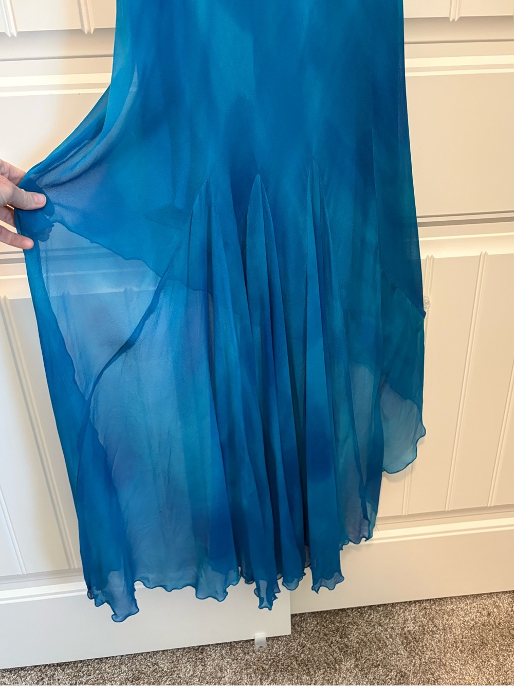 VTG Caché Beaded Silk Aqua Blue Asymmetric Ruffle Gown Size 10 Y2K Mermaid rare - Picture 6 of 12